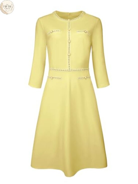 Dresses & Skirts - Hobemty Women's Tweed Trim 3/4 Sleeve A-Line Midi Work Dress